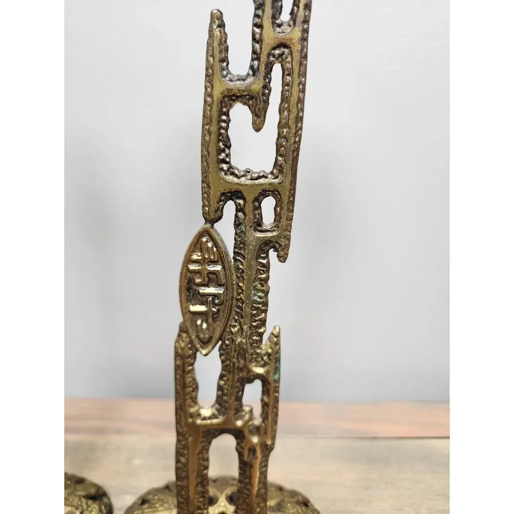 Vintage Abada Brass Israel Candle Holders Modernist Shabbat Judaica Set Of 2
